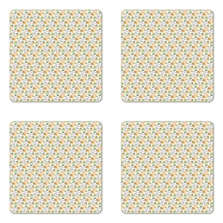 

Retro Coaster Set of 4 Motifs of Eighties and Nineties Memphis Style Pattern with Swirls Triangles Dots Square Hardboard Gloss Coasters Standard Size Multicolor by Ambesonne