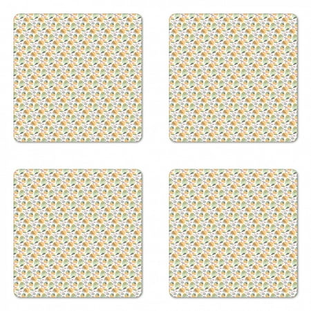 

Retro Coaster Set of 4 Motifs of Eighties and Nineties Memphis Style Pattern with Swirls Triangles Dots Square Hardboard Gloss Coasters Standard Size Multicolor by Ambesonne