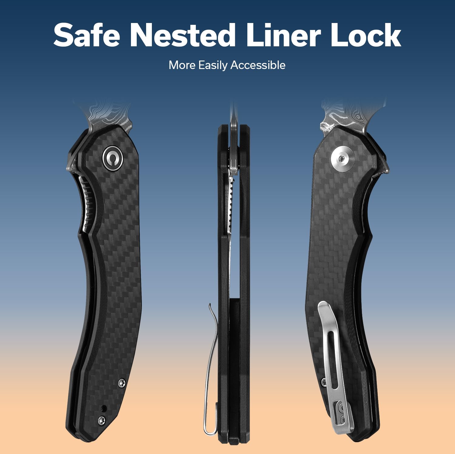 CIVIVI Knives Bluetick Liner Lock Twill Carbon Fiber & Damascus Steel Pocket Knife C23050-DS2