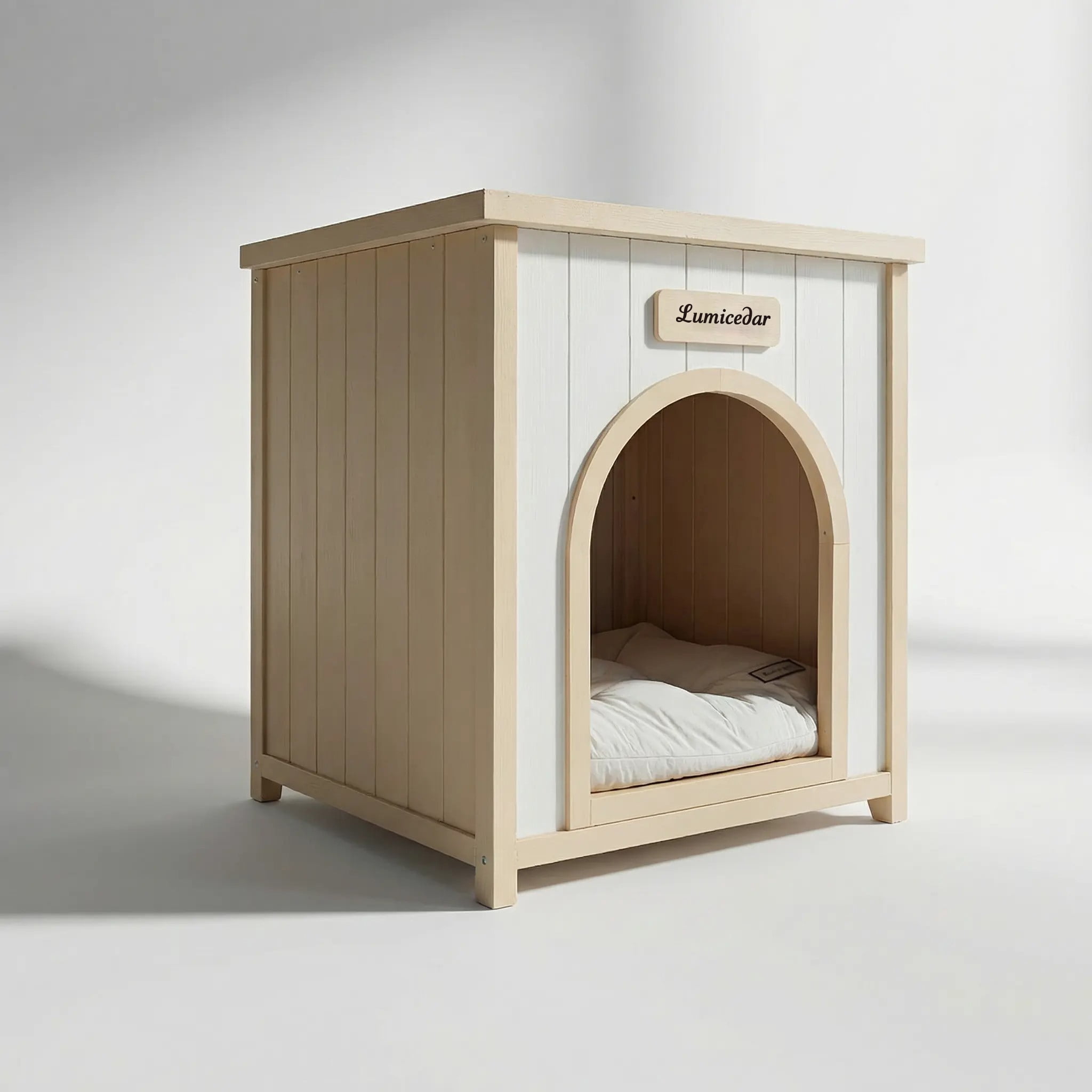YIYADO Modern Indoor Wooden Dog House with Removable Cushion, FSC-Certified Solid Cedar Pet House for Small Dogs & Cats, Scandinavian Furniture-Grade Design