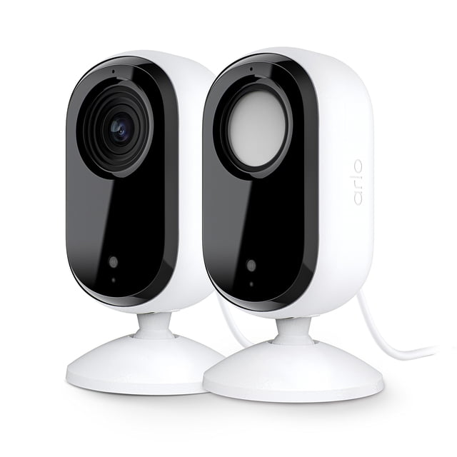 Cámara de seguridad Arlo Essential 2K | Sólo interior | 2da generación | Monitor para bebés y cámara para mascotas | Escudo de privacidad automatizado con cable, audio bidireccional, visión nocturna,