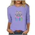 thumbnail image 3 of BiZtdJrK 3/4 Length Sleeve Womens Tops 2025 Easter Cute Rabbit Graphic Tees Shirt Casual Loose Fit Crewneck Pullover Blouses Purple S Sales of The Day Clearance Prime, 3 of 5