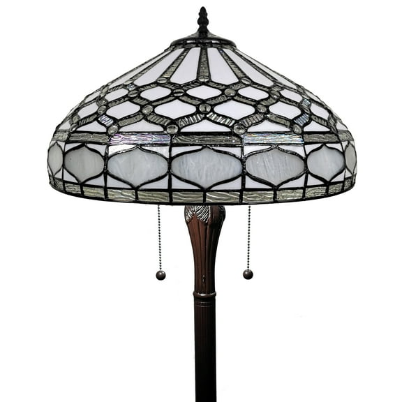 Amora Lighting Tiffany Style Floor Lamp Standing 60" Tall Stained Glass White Mahogany Bedroom Reading Gift