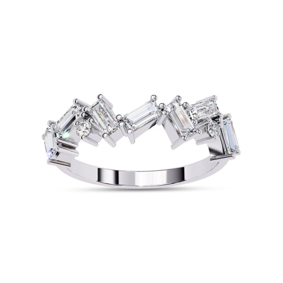 AFFY Half Eternity Wedding Band Ring for Women, 0.75 Carat (ctw) Baguette and Round Cut Lab Grown Diamond Ring In 14K White Gold Over Sterling Silver F-G-H, SI Quality Gifts For Her Ring Size-4