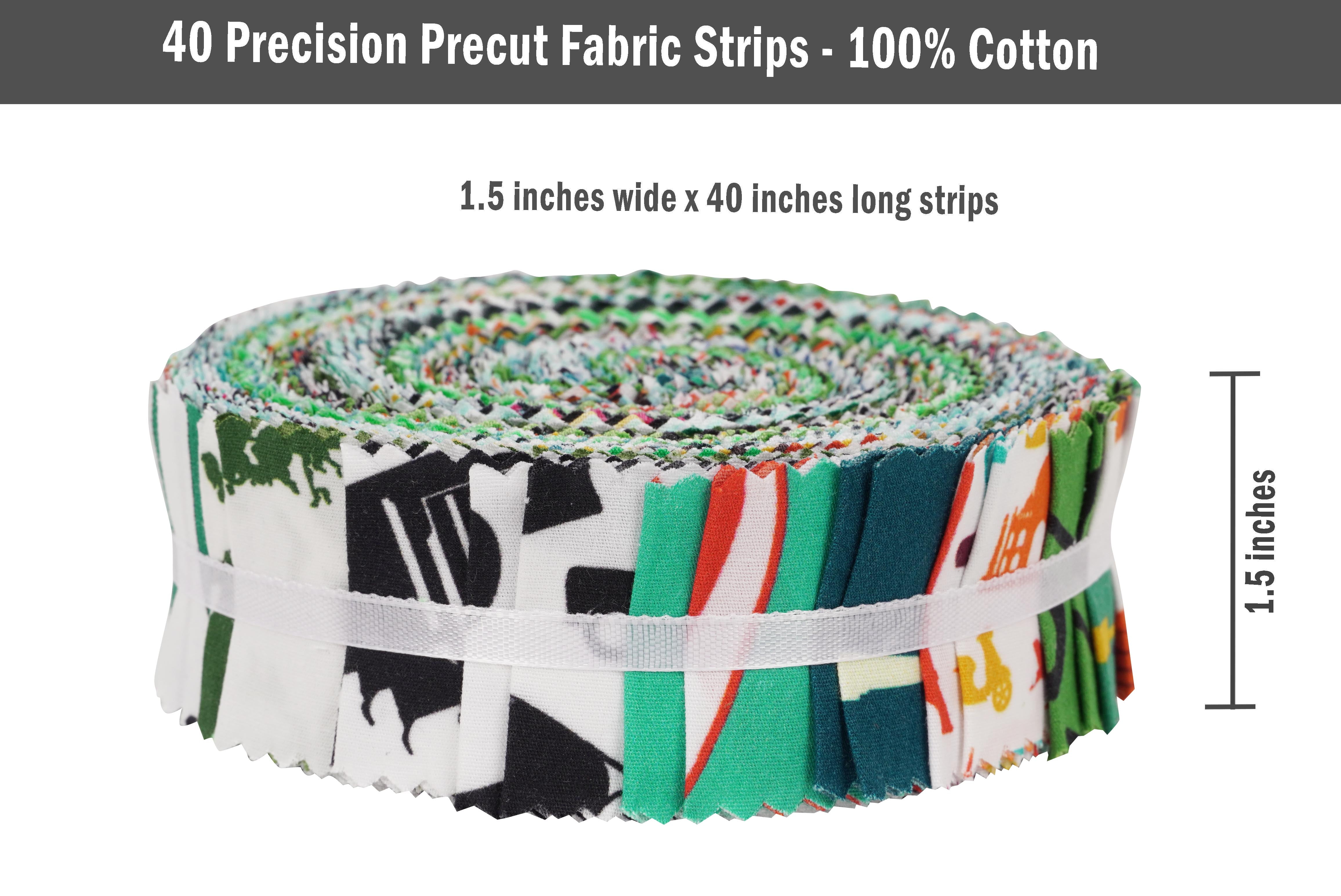Soimoi 40Pcs Travel Print Precut Fabrics Strips Roll Up 1.5x42inches Cotton Jelly Rolls For Quilting - Multicolor
