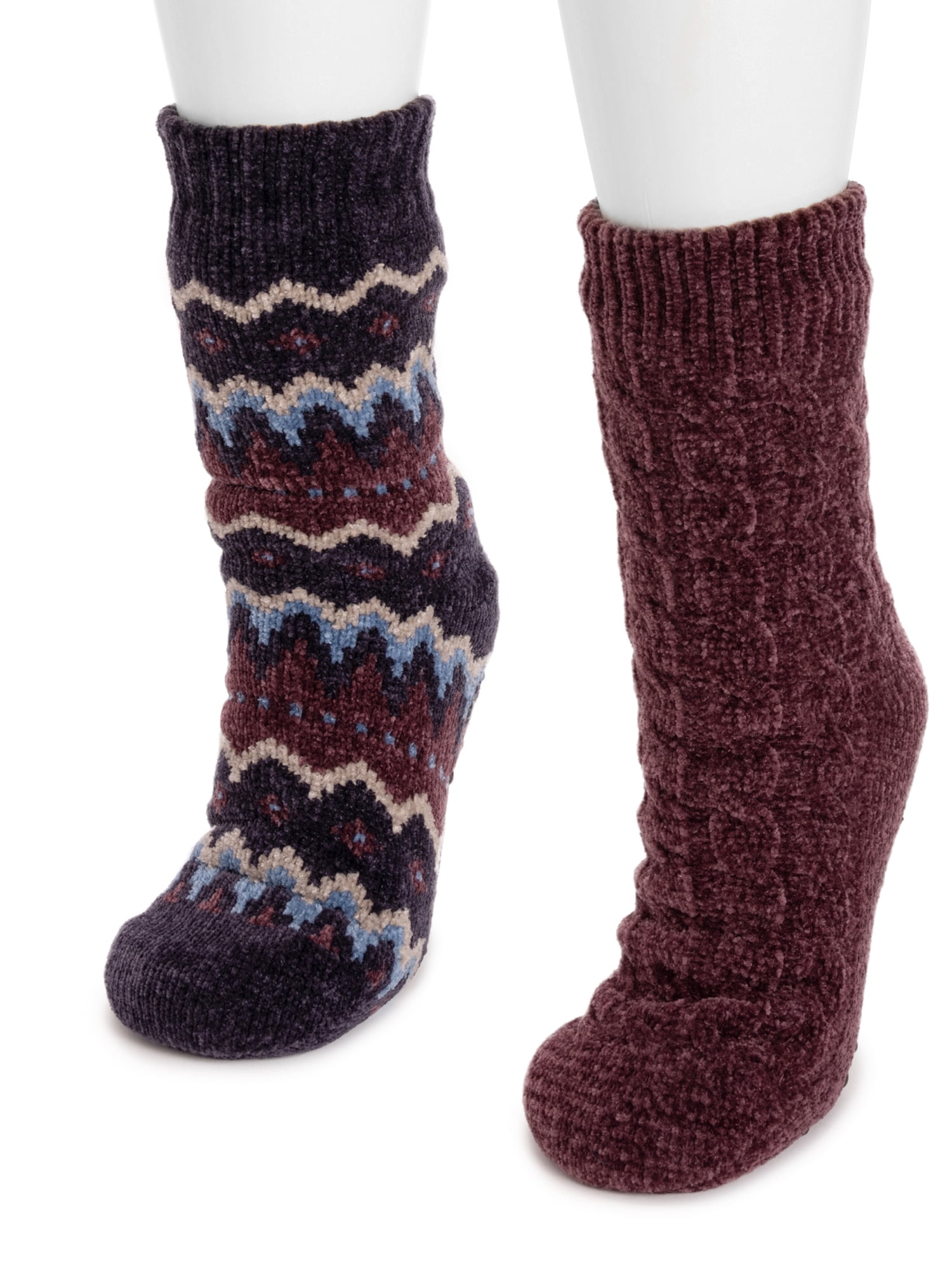 MUK LUKS Women's Tall Rib Cuff Cabin Socks, 2-Pack, S-XL