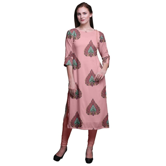 Bimba Robe Kurti Longue Imprimée Tunique Droite Manches 3/4 Robes pour Femmes Haut
