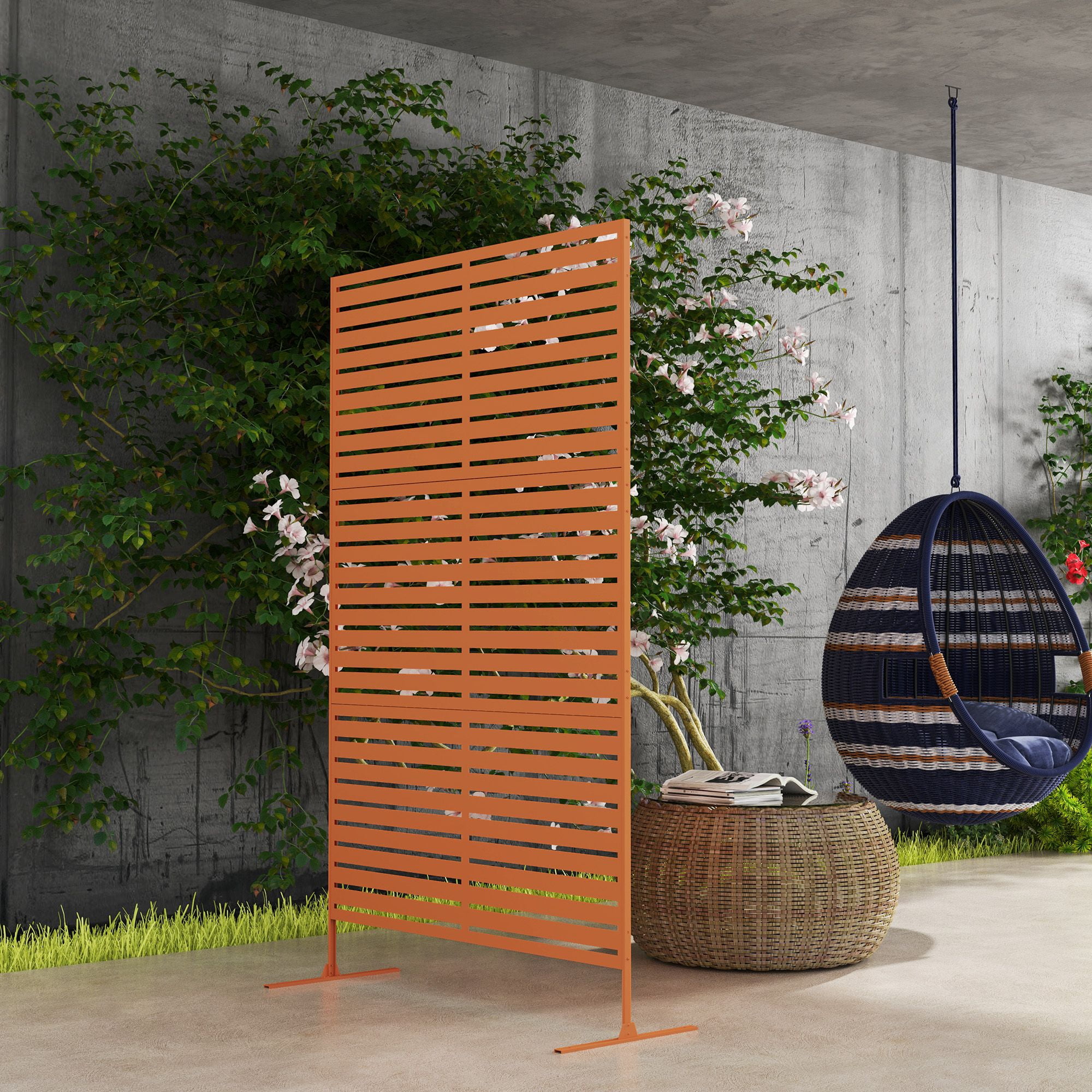 Alvantor 78" H x 48" W Decorative Brown Metal Privacy Screen Fence