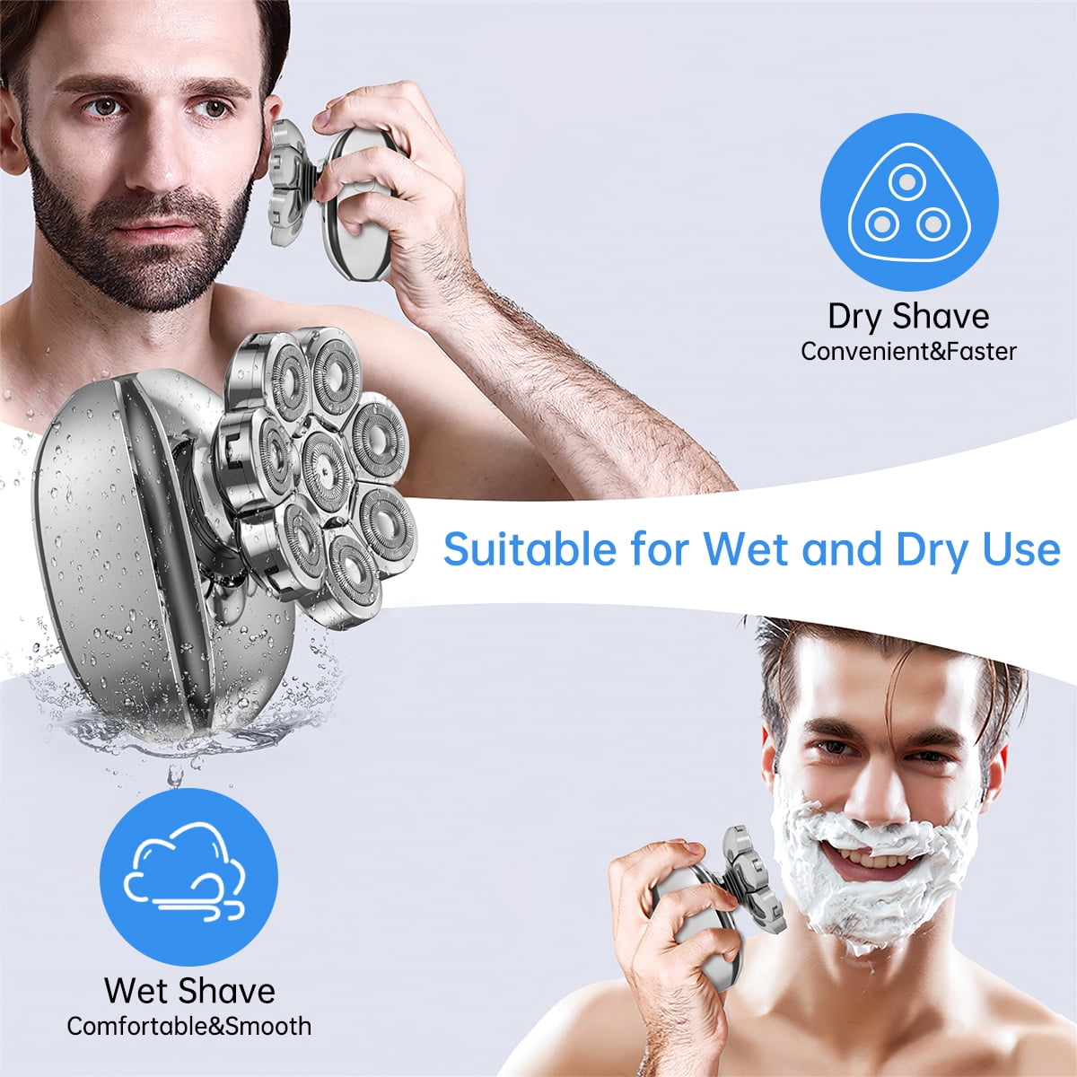 9D Head Shavers for Bald Men, Anti-Pinch Electric Razor, 6-in-1 Men’s Grooming Kit Beard Nose Hair Trimmer, IPX7 Waterproof Rechargeable Electric Shaver W/ LED Display, Travel Lock for Father Husband