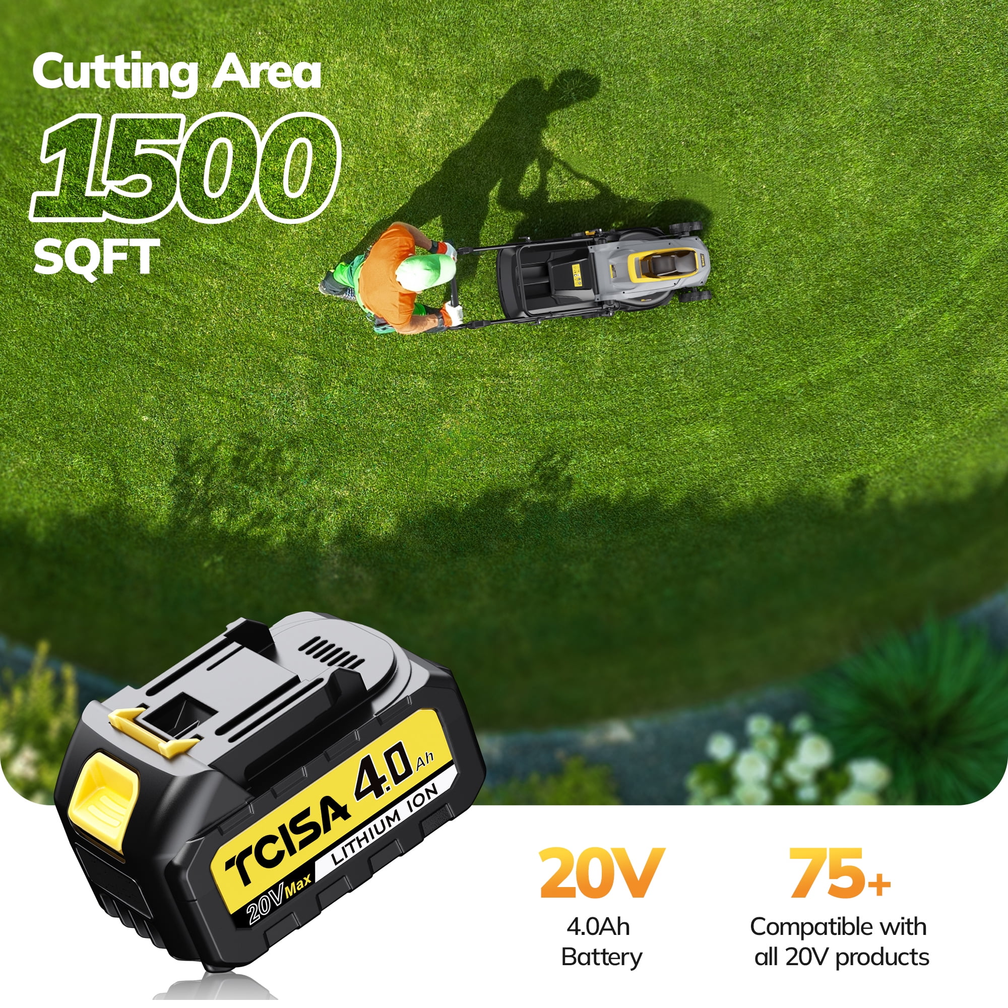 20V 13'' Cordless Lawn Mower, Grass Cutter with 4.0Ah Battery, 5 Adjustable Height Settings, Durable Manganese Steel Blades, for Small Lawn
