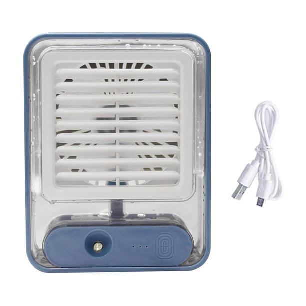 Ventilador de refrigeración, ventilador de niebla de agua, 3 velocidades, luces de viento y nocturnas, ventilador de niebla, ventilador Personal para Azul