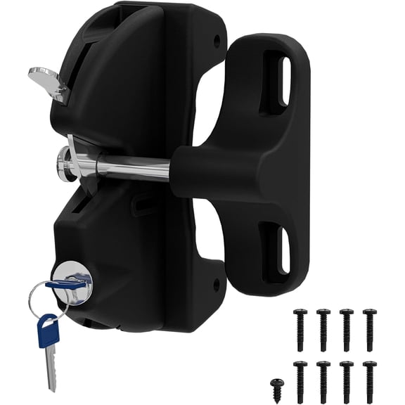 ABCISI Key Lockable 2 Sided Gate Latch Key, Self Locking Gate Latch Gate Fence Lock for Outdoor Gates, Locking Gate Door Lock Fence Latch Gate Hardware for Metal, Wood, Vinyl Fence (1, Black)