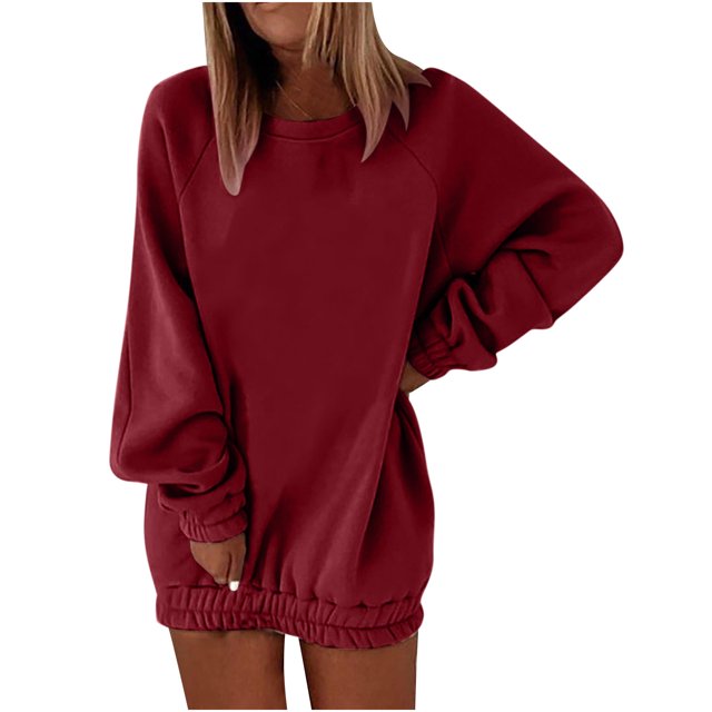 Timegard Sweatshirts for Women Crew Neck Long Sleeve Pullover Fall Winter Loose Comfy Top Solid Color
