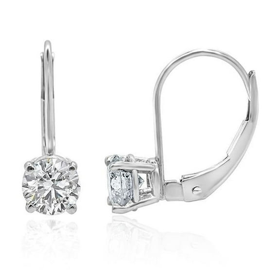 2.00 Ct Lab Created Diamond Leverback Solitaire Studs Earrings 14K White Gold Plated