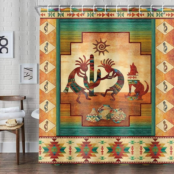 Western Shower Curtain, Kokopelli Native Southwestern Shower Curtain, Aztec Bathroom Curtain, Kokopelli Ethnic Pattern Waterproof Fabric Bathroom Accessories(72X72inch)