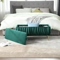 thumbnail image 4 of Storage Ottoman Bench,Velvet End of Bed,Woven Upholstered Bench with Gold Legs, Modern Entryway Bench Foot Stool for Living Room,Entryway, Bedroom, Green, 4 of 16