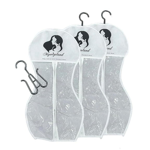 Rvaymup Pack Of 3 Plastic Hanging Wigs Storage Bags Waterproof Organizers With Hooks