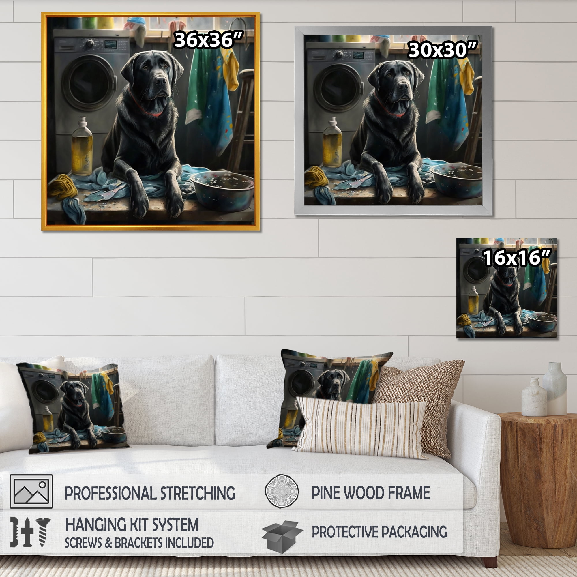 Designart Dog Sitting On The Laundry I Canvas Wall Art