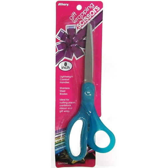 Allary 8 Inch Gift Wrapping Scissors - 1 Pair - #248 - Stainless Steel Blades - Lightweight Comfort Handles - Assorted Colors