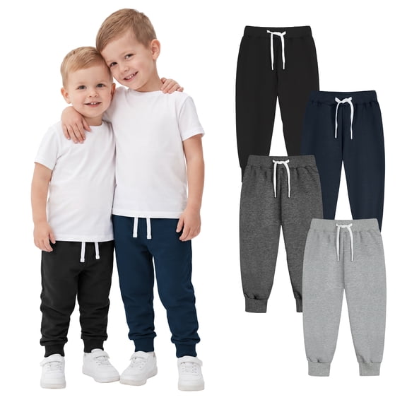 Resinta 4 pack Toddler and Boys Joggers Sweatpants Kids Pull-On Active Pants with Drawstring Casual Athletic Clothes