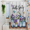 thumbnail image 3 of Hello Spring Extra Long Shower Curtain Set, Waterproof Shower Curtains for Bathroom, Pastoral Purple Bottle Floral Gray Wooden Washable Fabric Bath Curtain for Bathtub with Hooks 72x96 Inches, 3 of 9