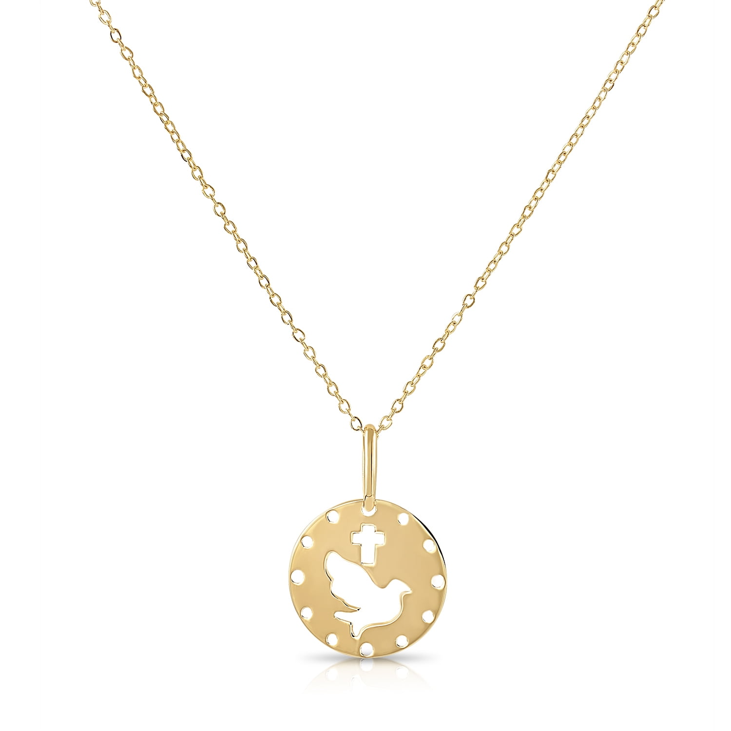 Tilo Jewelry 14K Yellow Gold Dove Cross Christian Pendant Charm Necklace for Women & Unisex | 18 Inch Cable Chain