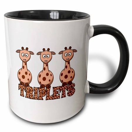 Non Gender Specific Gifts Christmas 3dRose Three Giraffes with Giraffe Print for Non Gender Specific Triplets - Two Tone Black Mug, 11-ounce ()