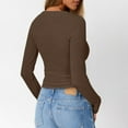 thumbnail image 3 of Resicozy Long Sleeve Shirts for Women Henley Ribbed Fall Spring Tops Dressy Business Casual Solid Color Cute Basic Tees Coffee M, 3 of 4