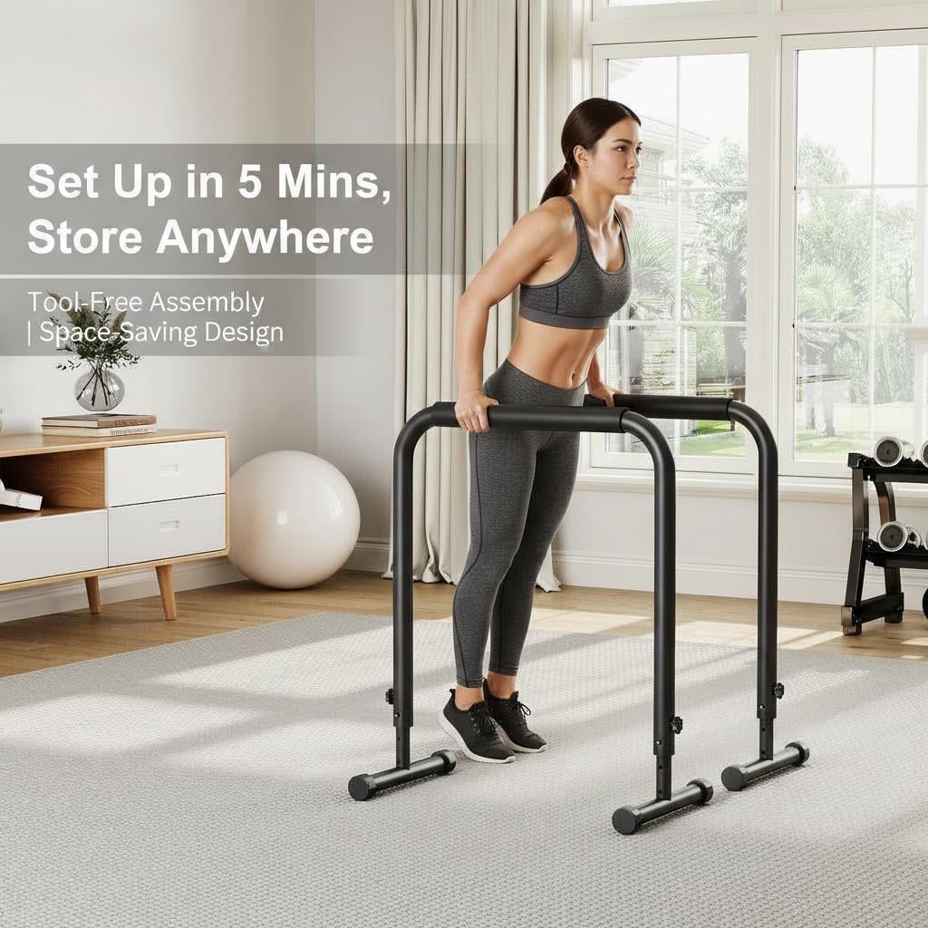 Heavy Duty Dip Bar Station 440LBS, Adjustable Height 32-36", Portable for Home Gym Calisthenics