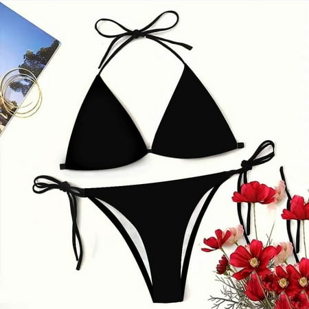 IDALL Bikini Sets Bathing Suit Women s Swimsuit With Strap Printed Bikini Beach Split Swimsuit Womens Swimsuits Micro Bikini Black L