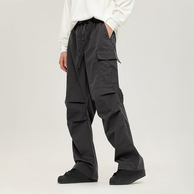 Puntoco Pantalones cargo con bolsillos y cintura elástica, informales, lisos, con diseño impermeable y a la moda para exteriores para hombre
