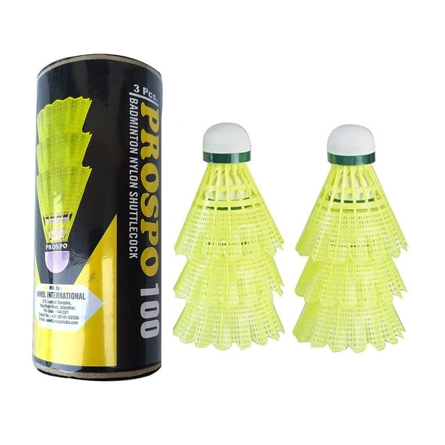 Prospo 100 Nylon Badminton Shuttlecocks , Great Durability & Stability | Yellow , Pack Of 6