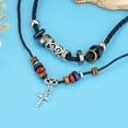 thumbnail image 4 of Boho Leather Necklace Vintage Double Layered Braided Beach Surfer Necklace Leather Shark Tooth Anchor Cross Pendant Necklaces for Men Women, 4 of 4