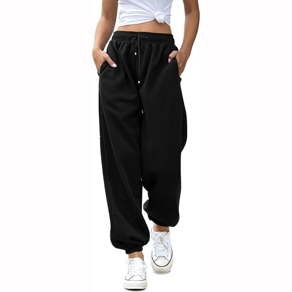 Womens Sweatpants High Waist Sporty Gym Athletic Fit Jogger Pants with Pockets Lounge Trousers M