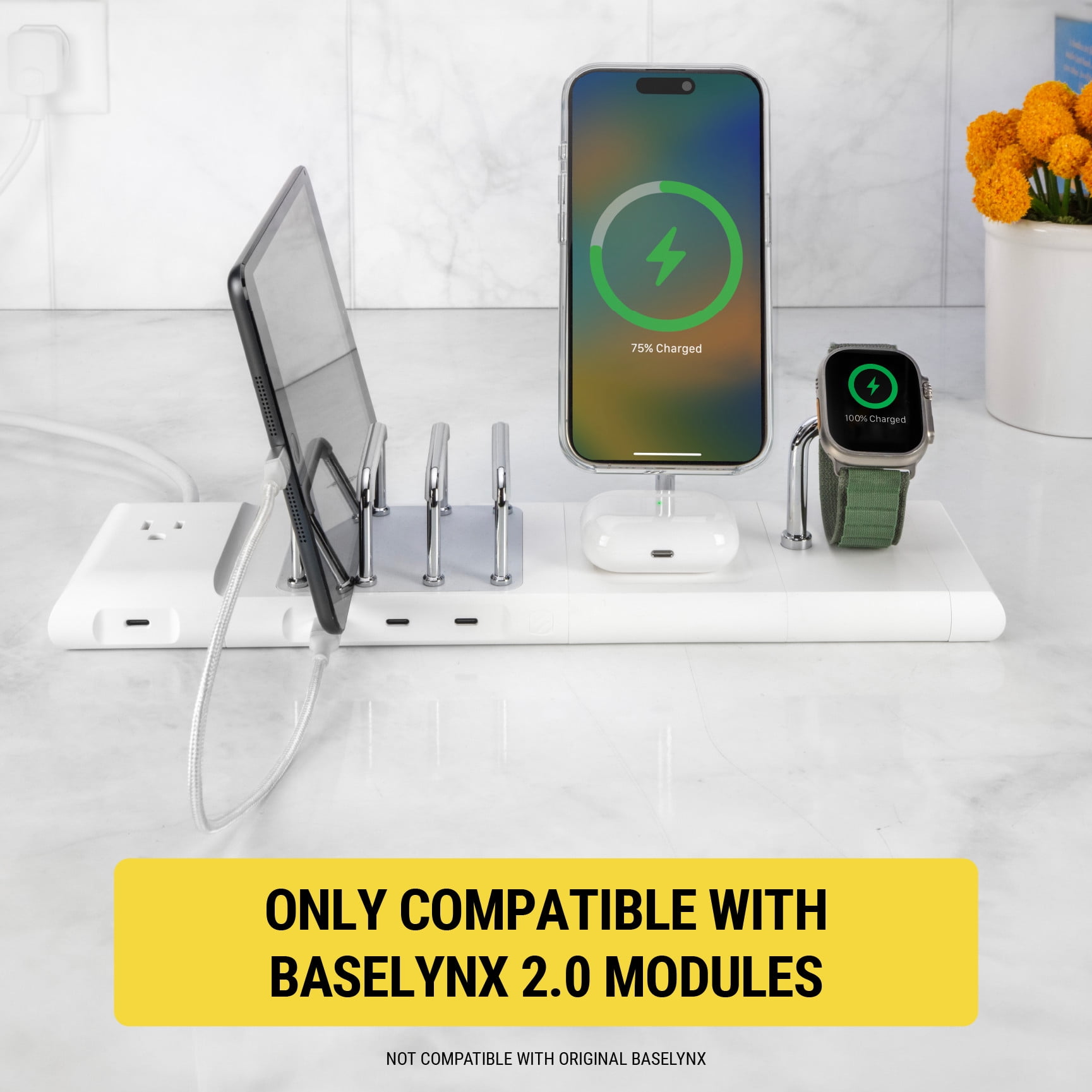 Scosche BL2MSiQWT-AP BaseLynx™ 2.0 2-in-1 Modular Charging Station with MagSafe, 15W Fast Wireless Charging Phone Stand