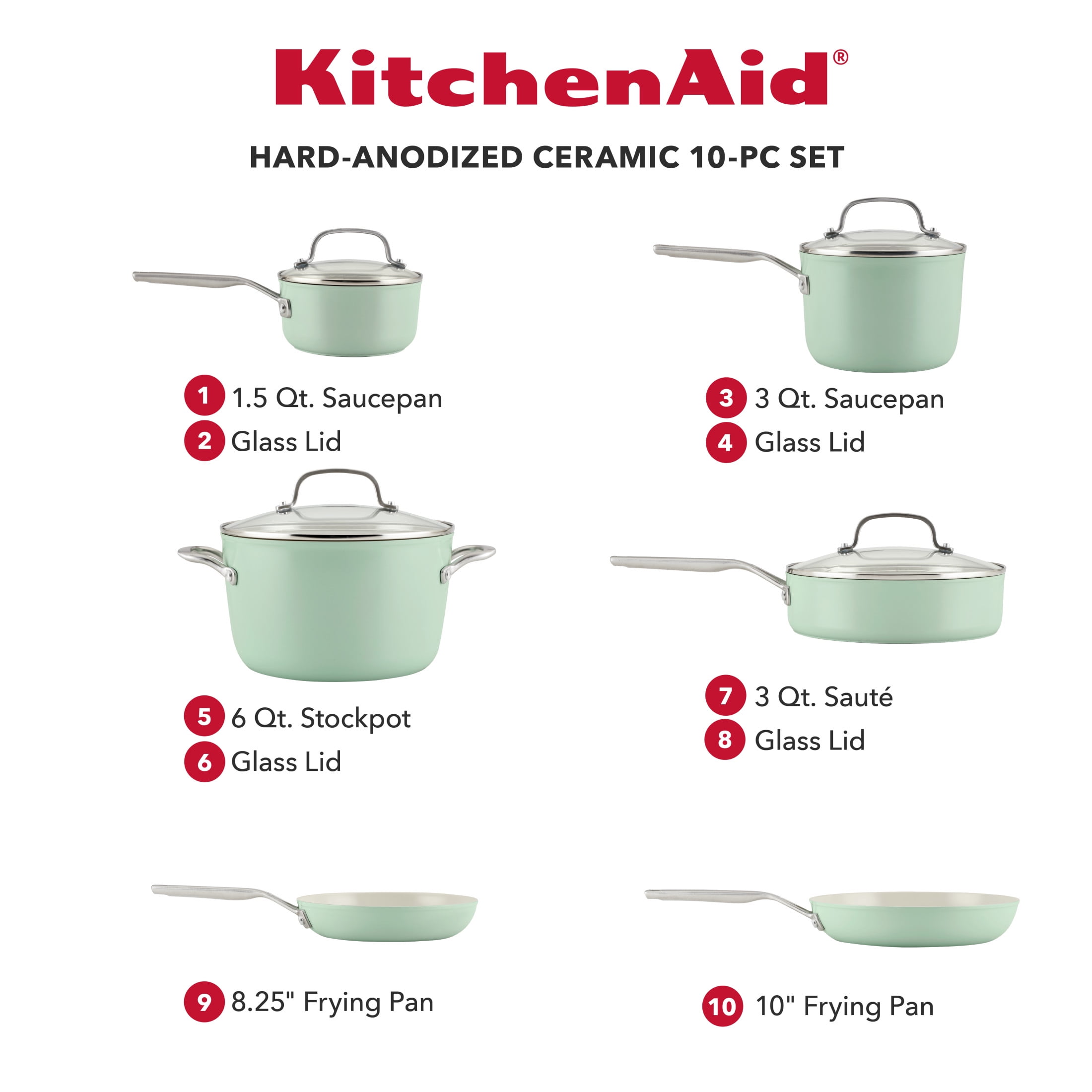 KitchenAid 10-Piece Hard Anodized Ceramic Nonstick Cookware Set, Blue Velvet