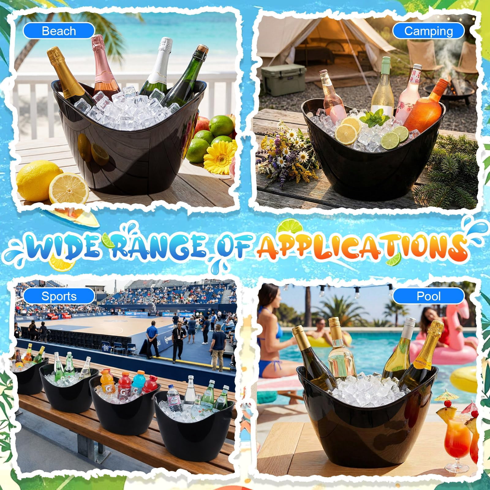 24 Pcs Oval Storage Tub with Handles 4 L Plastic Ice Bucket, Wine, Beer, Champagne Drink Cooler for Parties, Beverage Storage Basket Wine Buckets for Indoor Outdoor Cocktail Bars(Gold)
