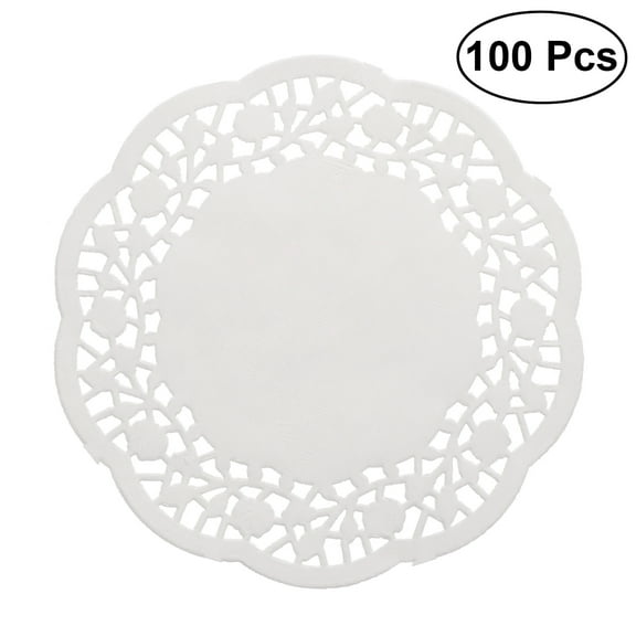 Yageerya 100pcs Disposable Oil-absorbing White Lace Paper Doilies Cake Box Liner Packaging Paper Pad 4.5" (Random Grain Style)