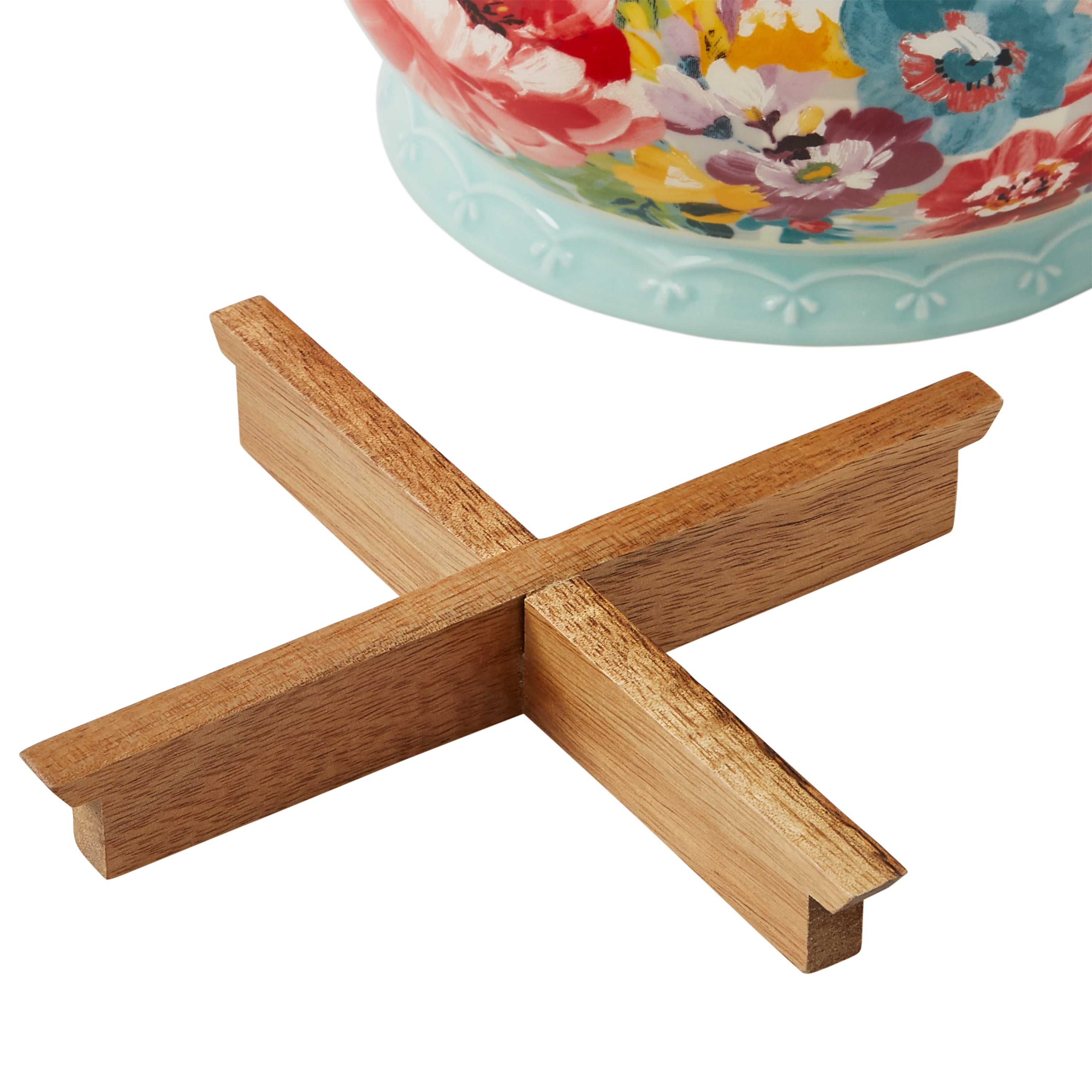 The Pioneer Woman Sweet Romance Ceramic Utensil Crock with Wood Divider