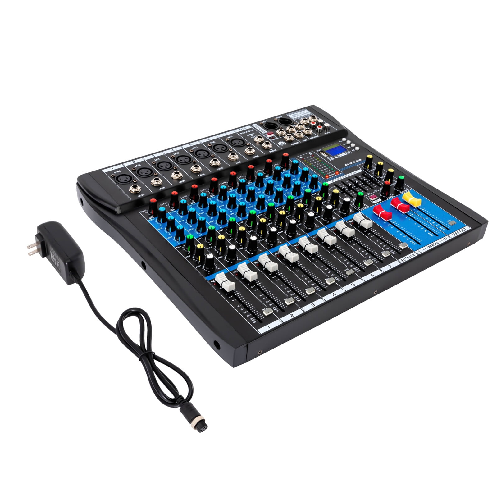 Live Mixer Micfuns Professional 8 Channel Stereo Sound Mixer Bluetooth USB Recording Computer Playback Phantom Power USB Digital Audio Mixer Amplifier
