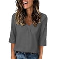 thumbnail image 6 of cocolona Womens Summer Trendy Tops V Neck 3/4 Sleeve Pleated Shirts Dressy Casual Solid Color Blouses, 6 of 6