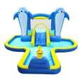 thumbnail image 4 of 6 in 1 Inflatable Slide Water Park, Trampoline Bouncing House for Kids, Outdoor Garden with Dolphin Sprinkler & Target Games & Water Gun & Basketball, 4 of 8