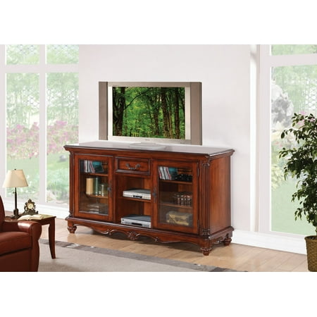 1PerfectChoice Dreena Cherry wood TV Stand with 2 Glass Doors 1PerfectChoice Dreena Cherry wood TV Stand with 2 Glass Doors