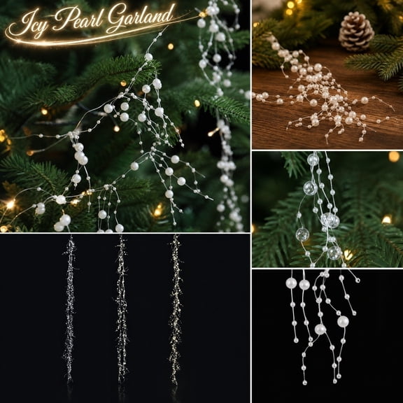 Christmas Beaded Garland with Crystal Pendants, 6.5 ft Holiday Tree Decor, Sparkling Pearl Bead String for Christmas Wreaths and Seasonal Home Decorations, 1Pack a