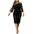 thumbnail image 2 of Women Lace Sleeve Midi Dress Sequins Floral Elegant Cocktail Dress Crew Neck Plus Size Knee Length Bridesmaid Formal Dresses for Evening Party, 2 of 7