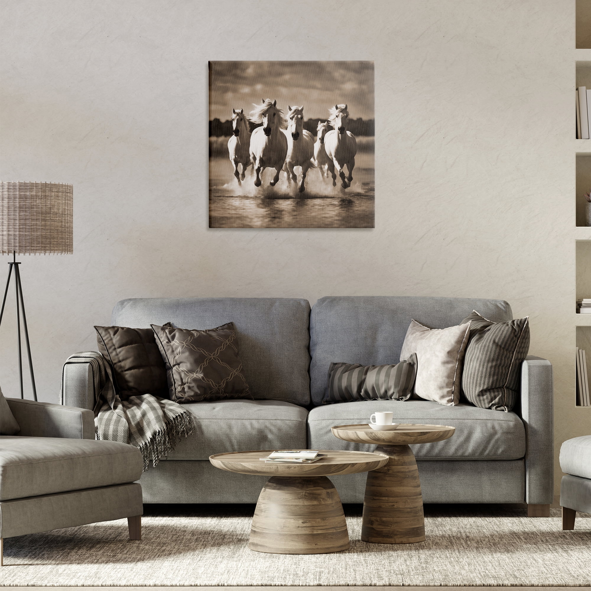 Stupell Industries Camargue Stallions Trotting Animals Painting Wrapped Canvas Art Print Wall Art, 24 x 24