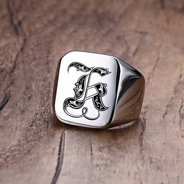Anillo de sello con iniciales Retro Vnox para hombre, 18mm, sello pesado voluminoso, banda masculina, letras de acero inoxidable, regalo de joyería personalizado para él Tan Jianjun unisex