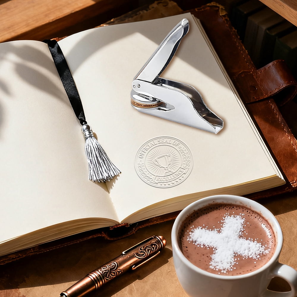 Stainless Steel Seal Embosser Hand-Held Embossing Stamp for Books Envelopes Napkins Golden Trophy 42mm
