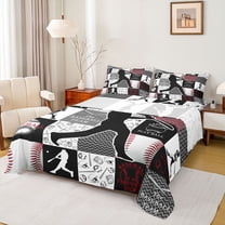 Feelyou Cartoon Baseball Print Queen Sheet Sets, Eat Sleep Sports Flat Sheet, Teens Kids Boys Girls Queen Fitted Sheet, Super Cozy Room Decor, 4-Piece