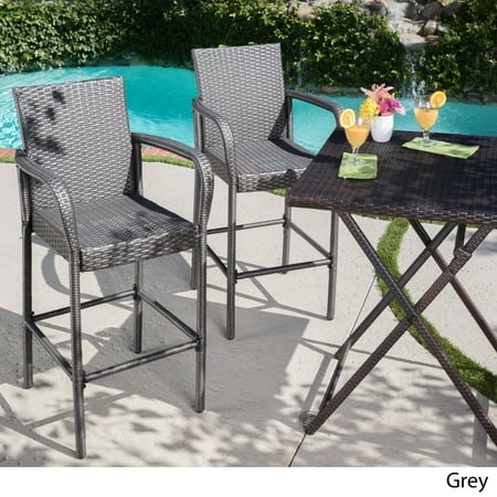 Delfina Set of 2 Wicker Barstool: Christopher Knight Home, PE Rattan & Metal Frame Patio Seating